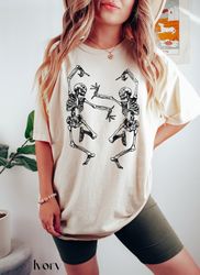 Skeleton Dancing Halloween Tee Shirt, Spooky Halloween TShirt, Comfort Colors, Garment Dyed, Boho, Oversized, Vintage,