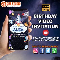 Space Birthday Invitation Video, Space Astronaut Invitation, Birthday Astronaut, Outer Space Birthday Video Invitation