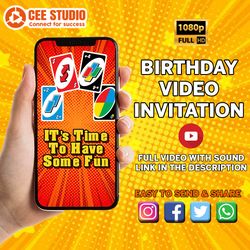 Uno Video Invitation, Uno Birthday Video Invitation, Digital evite, electronic invitation, Kids Birthday Video