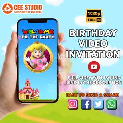 Princess Peach Video Invitation, Princess Peach Birthday invitation video, Super Mario Princess Birthday Video