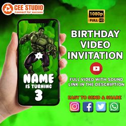The Hulk Video Invite, The Hulk Digital Invite, The Hulk Video Invitation, The Hulk Digital Invitation, Party Invite