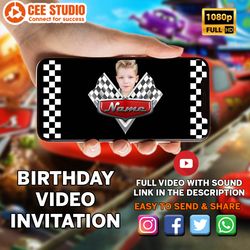 Cars Animated Video Birthday Invitation with Music, Birthday Invitation or Any Occasion Invitation, Lightning McQueen