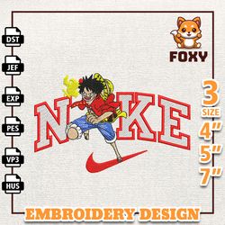 Nike Monkey D Luffy Embroidery Design, Nike Anime Embroidery Design, Best Anime Embroidery Design, Instant Download