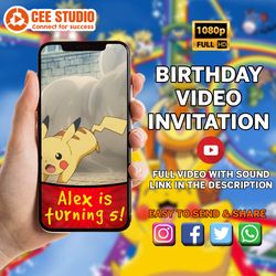 Pokemon Pikachu Video Invitation, Pokemon Pikachu Invite, Pokemon Pikachu Birthday, Personalized Video Invitation