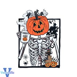 Skeleton Pumpkin Funny Halloween Coffee Lover PNG File