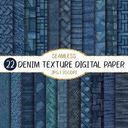 Seamless Denim Texture Digital Paper | jean, blue, background, scrapbook, fabric, textile, vintage