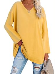 Women's Solid Color Tops V-Neck Long Sleeve T-Shirts Women's Clothing