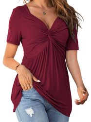 Front Knotted V-Neck T-shirt Short Sleeve T-shirt  Women's Clothing