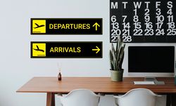 Arrivals Departures Airplane Sign Wall Sticker Vinyl Decal Airport Mural Travel Flight Plane Art Decor Office Full Color