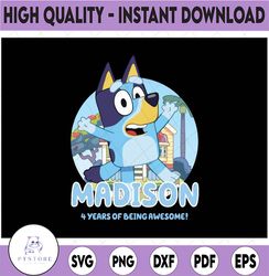 Personalized Name and Ages, Bluey Png, Bluey Family Png, Bluey Party Animated TV Series, Bluey Birthday Png Clipart