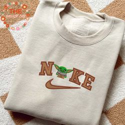 NIKE x Baby Yoda Embroidered Sweatshirt, Brand Embroidered Sweatshirt, Brand Embroidered Crewneck, Brand Embroidered Hoo