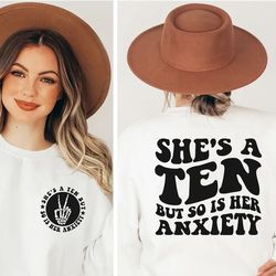 She's A Ten But So Is Her Anxiety SVG, PNG, PDF,  Mom Svg, Funny Quote Png