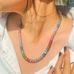 Micro Paved Colorful Zircon Statement Trend Necklace