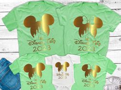 Disney Castle Family Trip 2023 Shirts, Disneyworld Gold Foil Shirts Mickey and Minnie Family shirts First Disney Trip ma
