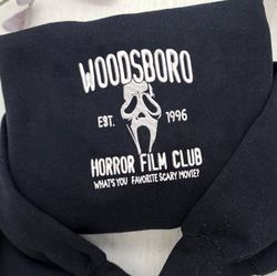 Woodsboro Embroidered Crewneck, Horror Film Club Halloween Embroidered Sweatshirt, Inspired Embroidered Halloween Hoodie