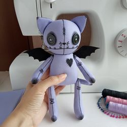 Creepy Stuffed Animal Handmade - Goth Cat