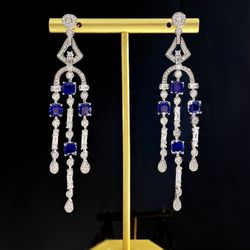 Women's Tassel Sapphire Stud Earrings