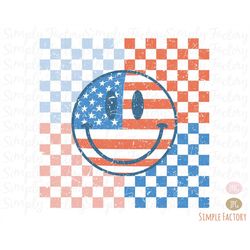 American Checkered Flag Smile Face Png, American Smiley face Png, 4th of July Png, Happy America Flag Png, Vintage Subli
