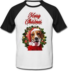 teesquare1st Men's Beagle Merry Christmas Santa Black Short Sleeved T-Shirt
