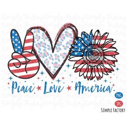 Vintage Peace Love America Png, 4th of July Png, American Patriotic, Retro Peace Love Sunflower America Sublimation Shir