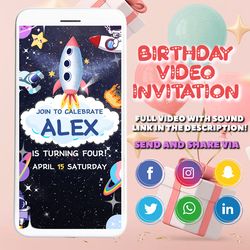 Space Birthday Invitation Video, Space Astronaut Invitation, Birthday Astronaut, Outer Space Birthday Video Invitation