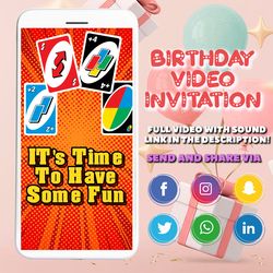 Uno Video Invitation, Uno Birthday Video Invitation, Digital evite, electronic invitation, Kids Birthday Video Invite