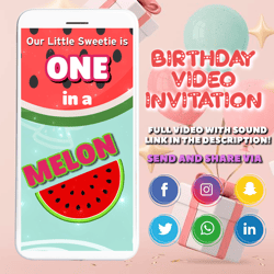 One in a Melon Video Invitation, One in a Melon Birthday Video Invitation, Melon Kids Birthday Invitation Video, Melon