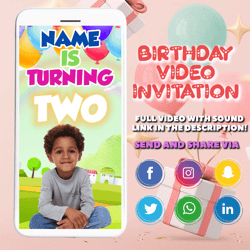 Customized Add Your Baby's Picture Video Birthday Invitation Canva Template : DIY Custom Handmade Digital Download Birth