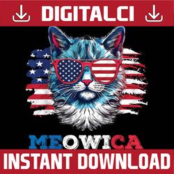Meowica Cat Sunglasses American Flag USA Cat 4th of July Png, Cat with American Flag Sunglasses Png, Independence day