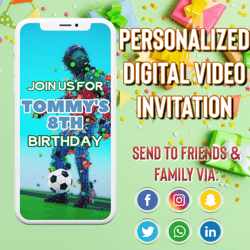 Soccer Birthday Video Invitation, Soccer Evite, Soccer Theme Party, Sports Theme Birthday, Any Age, Video Evite, Boys