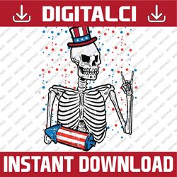 4th July Rocker Skeleton Patriotic Rock Png, Skeleton Dancing Funny 4th Of July png, Independence Day png, Digital