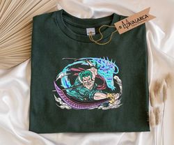 Inspired Anime Embroidered Sweatshirt, Zoro One Piece Embroidered Sweatshirt, Custom Anime Embroidered Hoodie, Inspired