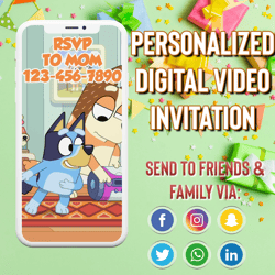 Bluey birthday invitation , video invitation, bingo video invitation, birthday video invitation, personalized video