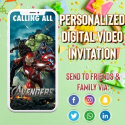 Avengers Birthday invitation, Superhero Birthday Invitation, Superhero invite, Superhero Birthday party video, Avengers