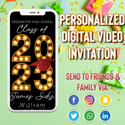 Graduation Video Invitation, Animated Grad Announcement, Graduation Invite, Grad Party Evite, Editable Template