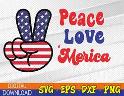 Peace Love 'Merica Digital Design Download, 4th of July Clipart, Retro Fourth of July Peace Sign Svg, Eps, Png, Dxf, Dig