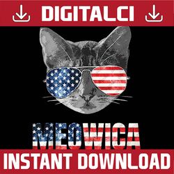 Funny Cat 4th Of July Meowica American Flag USA Patriotic Png, Cat with American Flag Sunglasses Png, Independence day