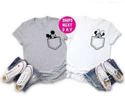 Funny Disney Pocket Shirts, Mickey Pocket Shirt, Minnie Pocket Shirt, Disney Couple T-Shirt, Disney Vacation Shirt, Disn