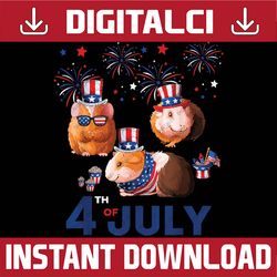 4th Of July Three Cute Guinea Pigs Firework American Flag Png, Guinea Pigs American Flag Png, Independence Day Png