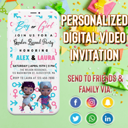 Digital Gender Reveal Video Invitation, Animated Gender Reveal Party Evite, Canva Gender Reveal Invitation Template