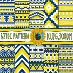 Aztec Digital Papers Aztec seamless Pattern - ikat geometric - blue yellow