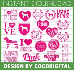 Love Pink Bundle SVG File Love Pink Clip Art Love Pink VS Love Pink Printable Decal Dog Cricut Silhouette eps,dxf,png