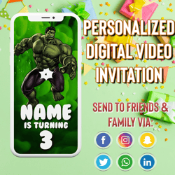 The Hulk Video Invite, The Hulk Digital Invite, The Hulk Video Invitation, The Hulk Digital Invitation, Party Invite