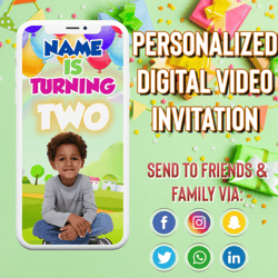 Customized Add Your Baby's Picture Video Birthday Invitation Canva Template : DIY Custom Handmade Digital Download