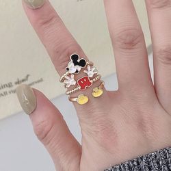 Funny Disney Mickey Mouse Ring Cartoon multi-layered Mickey Open Rings for Girls Accessories