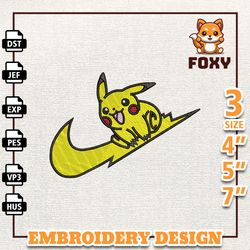 Nike Pikachu Anime Embroidery Design, Nike Anime Embroidery Design, Best Anime Embroidery Design, Instant Download