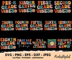 Groovy First day of school vibes svg png, Back to school Png Svg, Groovy Teacher, Pre-k grade, Groovy first grade, Groov