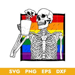 Halloween Coffee Drinking Skeleton Skull Gay Pride Awareness Svg, Halloween Svg, Png Dxf Eps Digital File