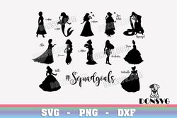 Disney Princess Squadgoals Bundle SVG Cricut files Belle Aurora Rapunzel Jasmine png clipart T-Shirt Design