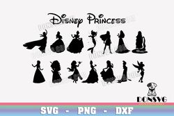 Disney Princess Silhouette Bundle SVG Cut Files Cricut Ariel Cinderella Frozen Snow White PNG image DXF file